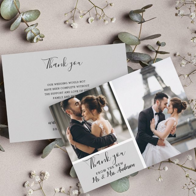 Elegant 2 photo Grey Thank you Wedding Card (Creator Uploaded)