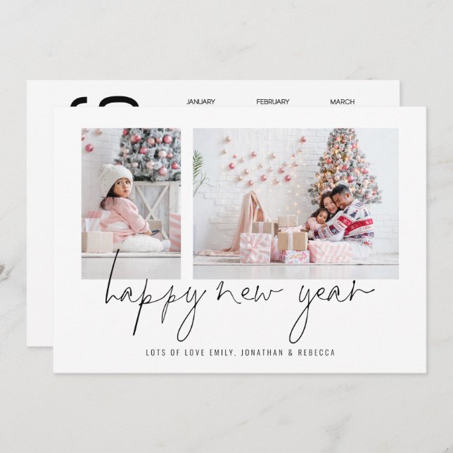 Elegant 2 Photo Happy New Year 2026 Calendar Holiday Card (Front/Back)