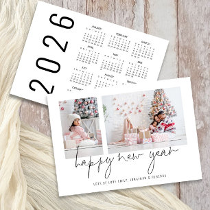 Elegant 2 Photo Happy New Year 2026 Calendar Holiday Card