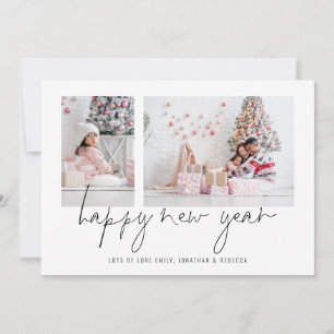 Elegant 2 Photo Happy New Year 2026 Calendar Holiday Card