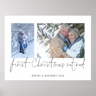 Elegant 2 Photo Script Name 1st Christmas Retired Poster