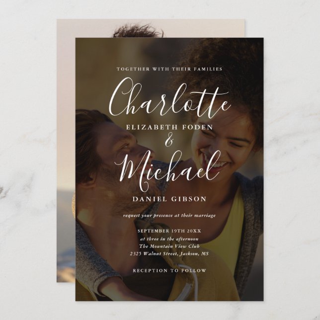 Elegant 2 Photo Signature Script Wedding Invitation (Front/Back)