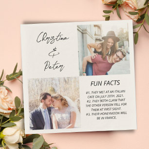 Elegant 2 Photo Simple Couple Fun Facts Wedding  Napkin