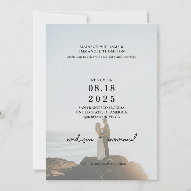 Elegant 2 Photo Vellum Overlay Wedding Invitation (Front)