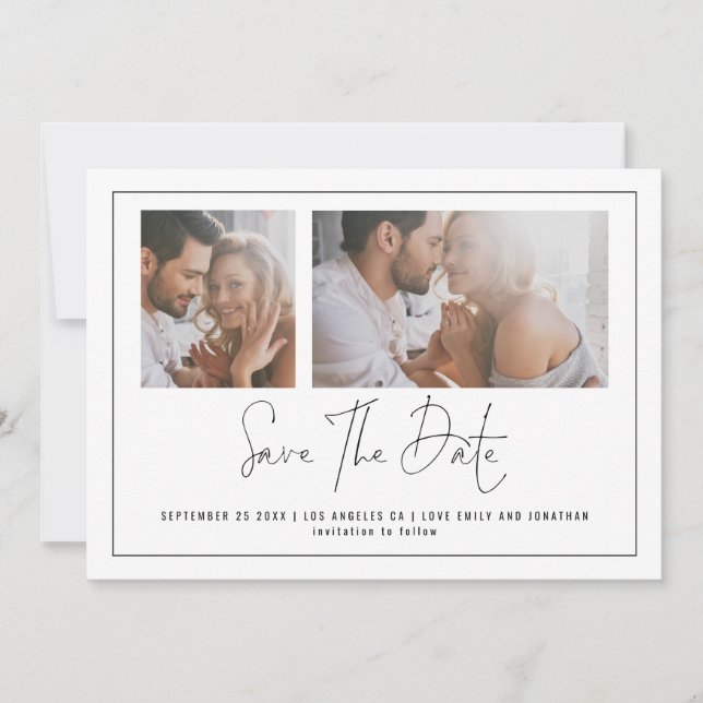 Elegant 2 Photos Any Colour Wedding Save The Date (Front)
