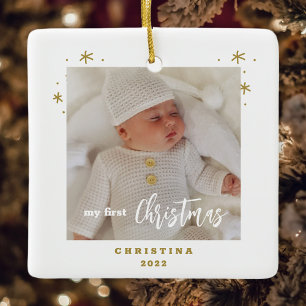 Elegant 2-Sided My First Christmas Baby's Photo C Ceramic Ornament