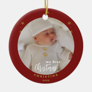 Elegant 2-Sided My First Christmas Baby's Photo Ce Ceramic Tree Decoration