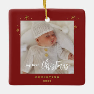 Elegant 2-Sided My First Christmas Baby's Photo Ceramic Ornament