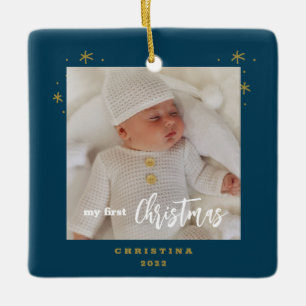 Elegant 2-Sided My First Christmas Baby's Photo  Ceramic Ornament