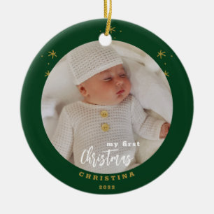 Elegant 2-Sided My First Christmas Baby's Photo Ceramic Tree Decoration