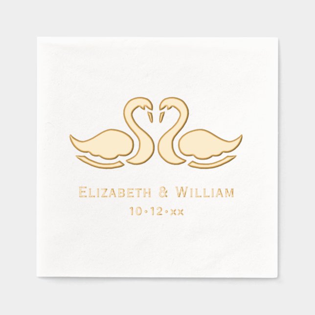 Elegant 2 Swans Silhouette Wedding Couple Foil Napkins (Front)