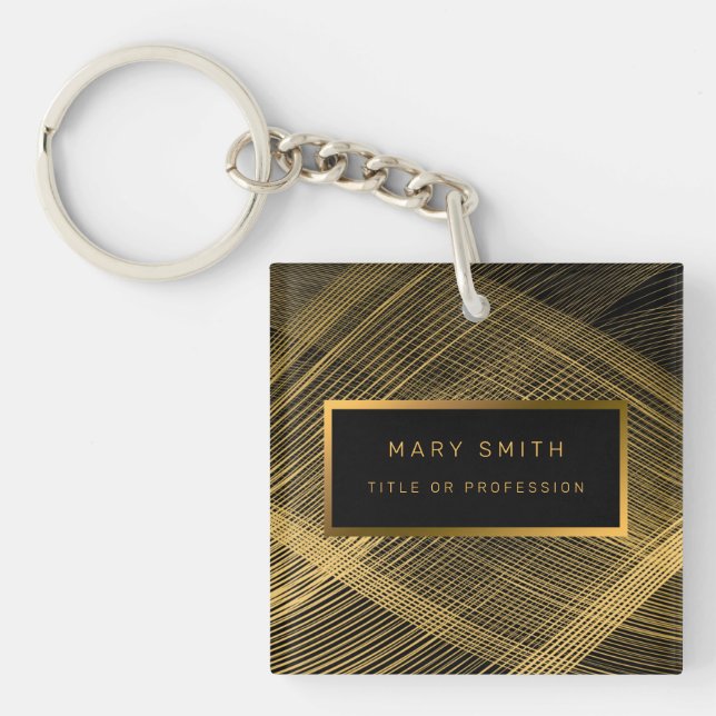 Elegant 2in1 Luxury Gold Black Business Card & Key Ring (Front)
