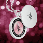 Elegant 2nd 5th Rose Quartz Wedding Anniversary Locket Necklace<br><div class="desc">Celebrate the 2nd or 5th wedding anniversary with this commemorative locket! Elegant black and white lettering with hexagonal confetti on a rich pink background add a memorable touch for this special occasion and milestone. Customise with couple's initials, a special message, and dates for their rose quartz anniversary. Design © W.H....</div>