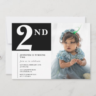 Elegant 2nd birthday invitation Black Chic Photo
