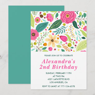 Elegant 2nd birthday invitations Floral Colourful