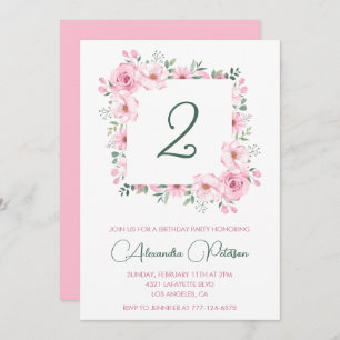 Elegant 2nd birthday invitations Floral Pink