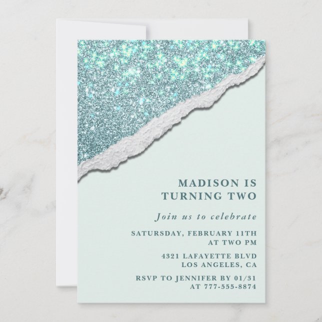 Elegant 2nd birthday invitations Glam Glitter (Front)