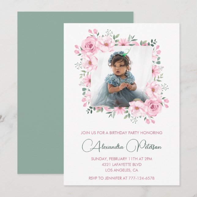 Elegant 2nd birthday invitations Photo Boho (Front/Back)