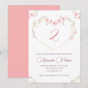 Elegant 2nd birthday invitations Pink Floral 