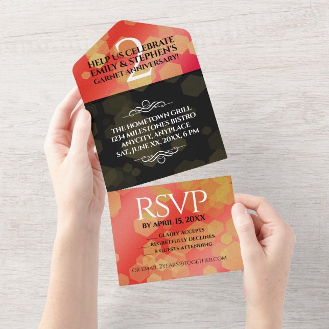 Elegant 2nd Garnet Wedding Anniversary  All In One Invitation (Tearaway)