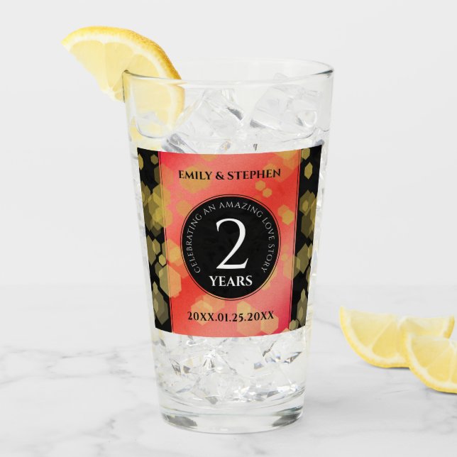 Elegant 2nd Garnet Wedding Anniversary Celebration Glass (Front Ice)