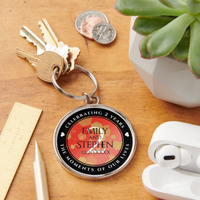 Elegant 2nd Garnet Wedding Anniversary Celebration Key Ring (Desk)