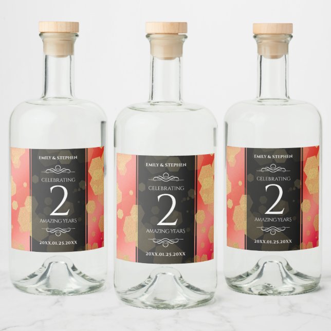 Elegant 2nd Garnet Wedding Anniversary Celebration Liquor Bottle Label (Bottles)