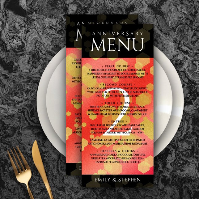 Elegant 2nd Garnet Wedding Anniversary Celebration Menu (Elegant 2nd Garnet Wedding Anniversary Menu Rack Card Cover Photo.)