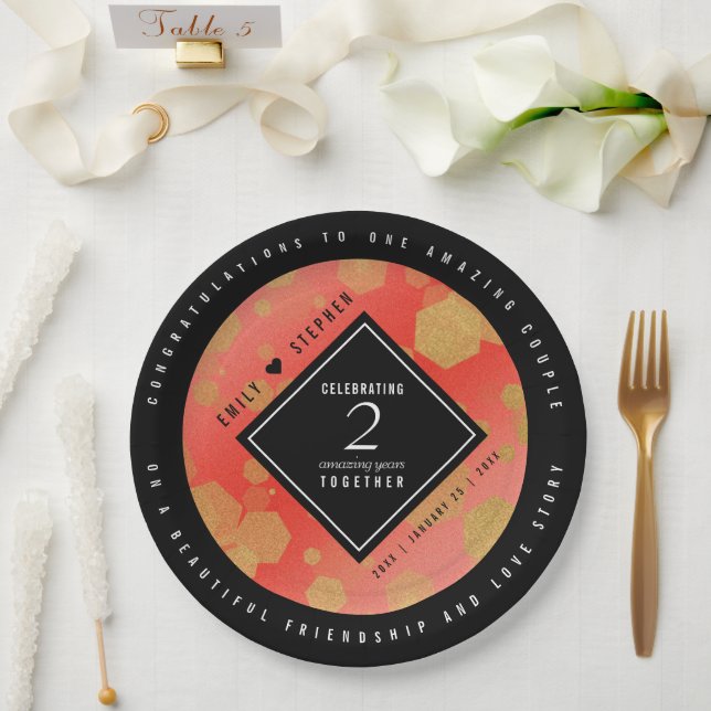 Elegant 2nd Garnet Wedding Anniversary Celebration Paper Plate (Wedding)