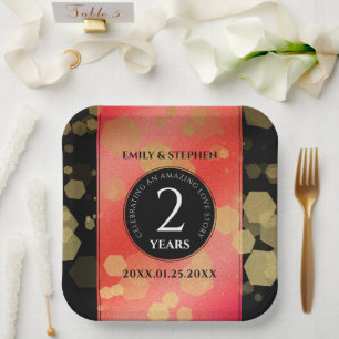 Elegant 2nd Garnet Wedding Anniversary Celebration Paper Plate
