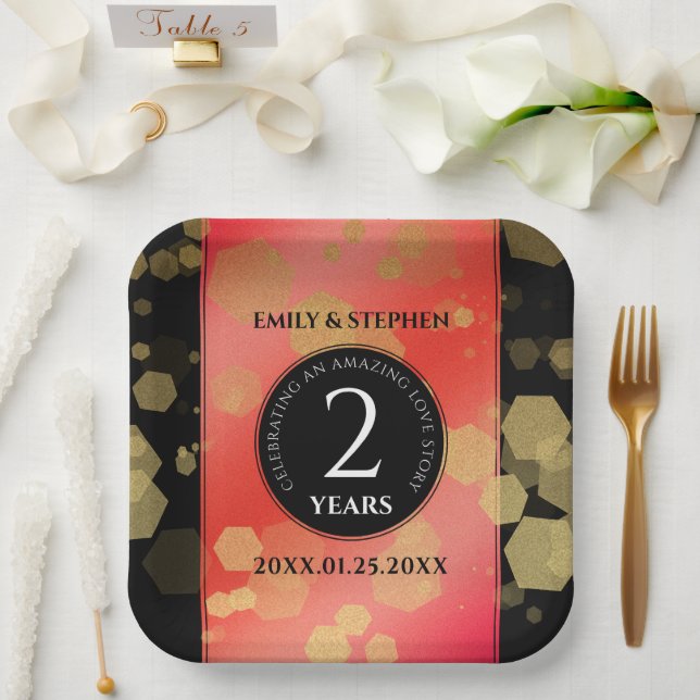 Elegant 2nd Garnet Wedding Anniversary Celebration Paper Plate (Wedding)