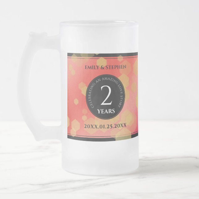 Elegant 2nd Garnet Wedding Anniversary Frosted Glass Beer Mug (Left)