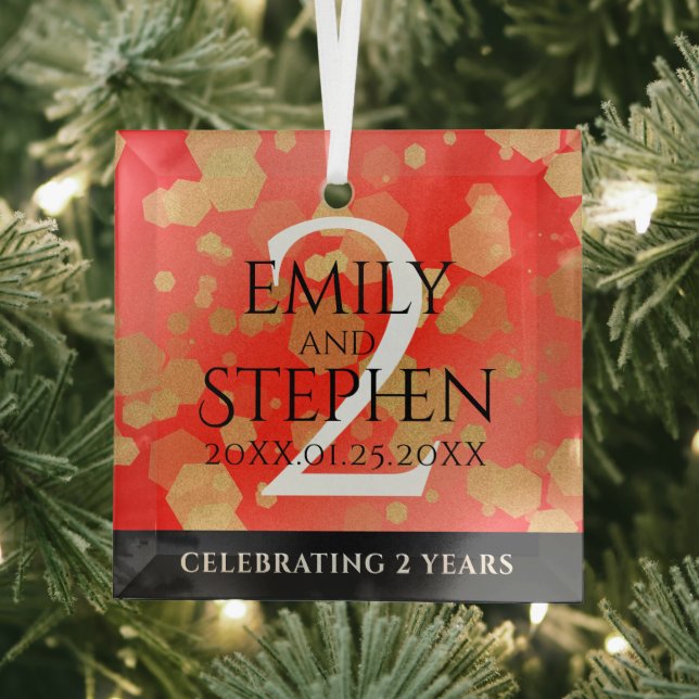 Elegant 2nd Garnet Wedding Anniversary Glass Tree Decoration (Insitu)