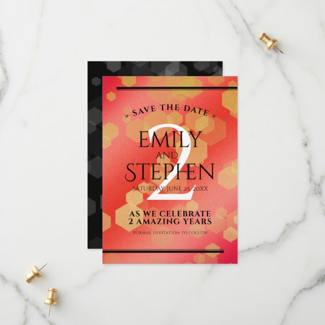 Elegant 2nd Garnet Wedding Anniversary Save The Date (Front/Back In Situ)