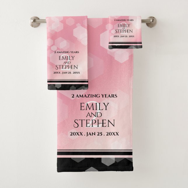 Elegant 2nd Rose Quartz Wedding Anniversary Bath Towel Set (Insitu)