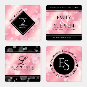 Elegant 2nd Rose Quartz Wedding Anniversary Coaster Set