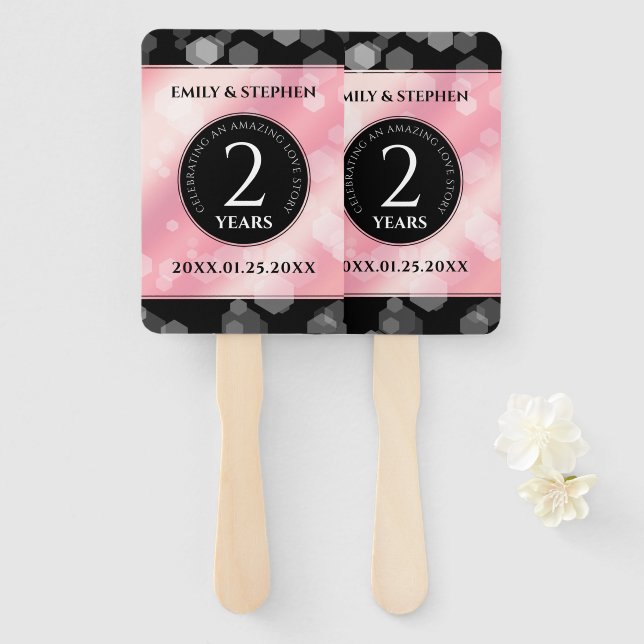 Elegant 2nd Rose Quartz Wedding Anniversary Hand Fan (Front and Back)