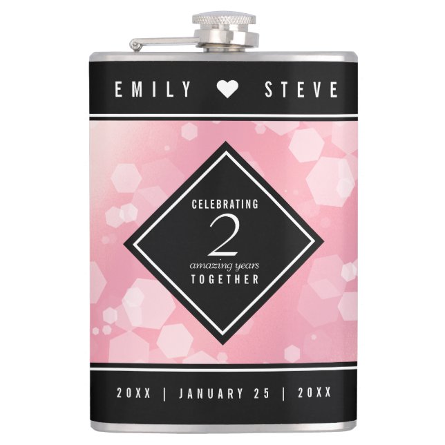 Elegant 2nd Rose Quartz Wedding Anniversary Hip Flask (Front)