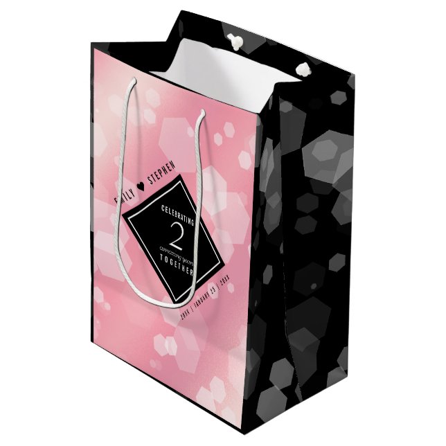 Elegant 2nd Rose Quartz Wedding Anniversary Medium Gift Bag (Front Angled)