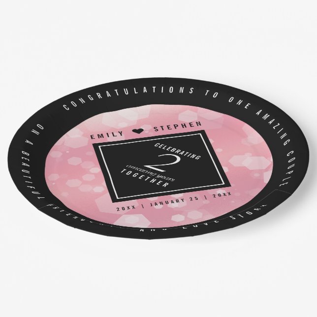 Elegant 2nd Rose Quartz Wedding Anniversary Paper Plate (Angled)