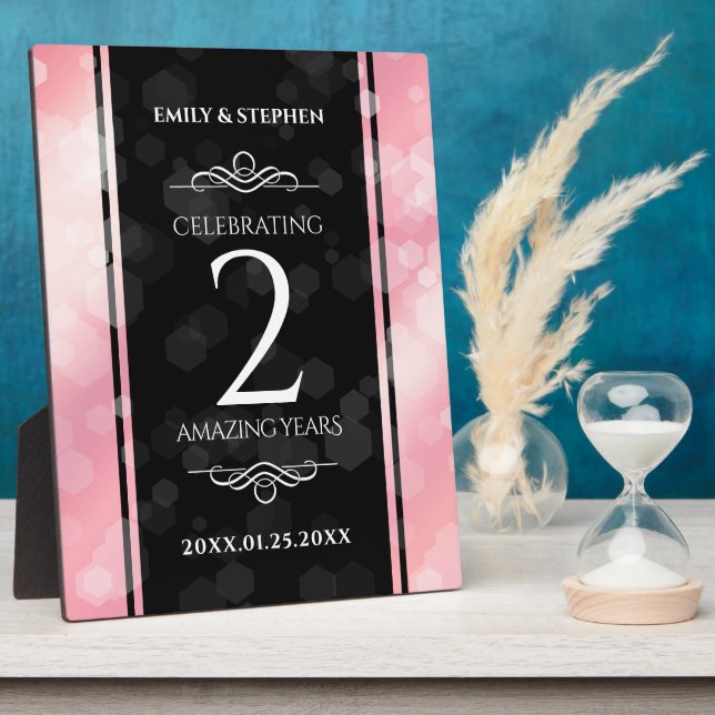 Elegant 2nd Rose Quartz Wedding Anniversary Plaque (Side)