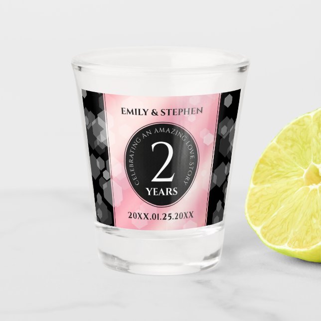 Elegant 2nd Rose Quartz Wedding Anniversary Shot Glass (Front)