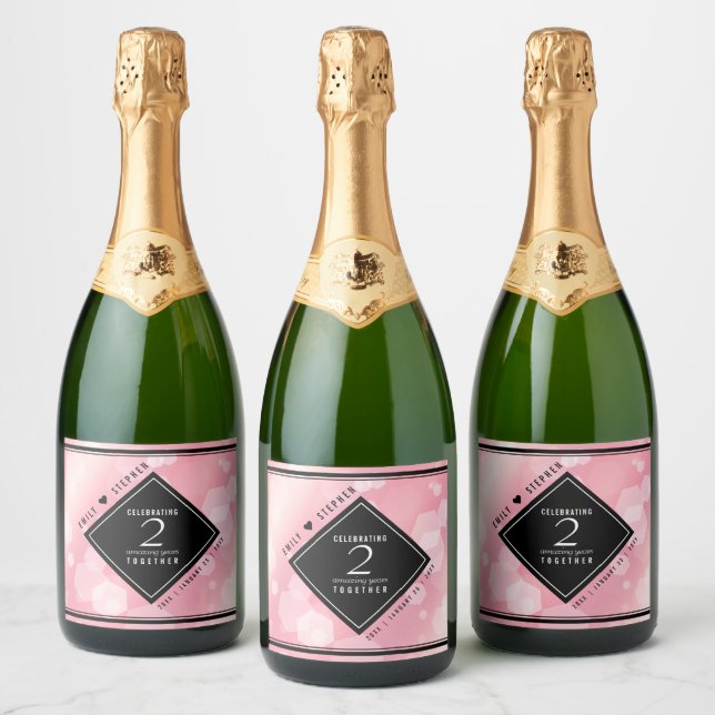 Elegant 2nd Rose Quartz Wedding Anniversary Sparkling Wine Label (Bottles)