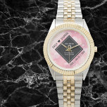 Elegant 2nd Rose Quartz Wedding Anniversary Watch<br><div class="desc">Celebrate the 2nd rose quartz wedding anniversary and a love that stands the test of time with this stylish watch! Elegant black and white lettering with hexagonal confetti on a rich pink background add a memorable touch for this special occasion and milestone. Customize with the couple's names, and dates of...</div>