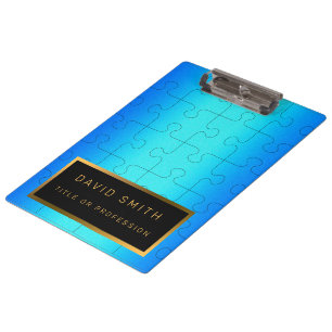 Elegant 2u1 Royal Blue Metal Business Card & Clipboard