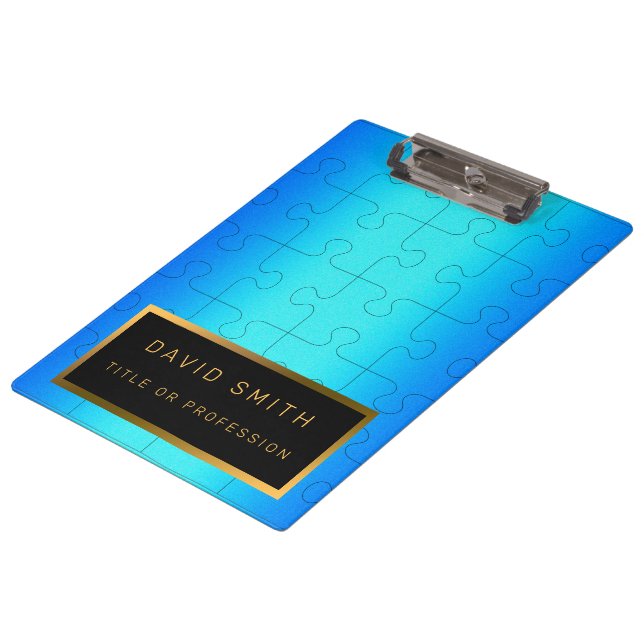 Elegant 2u1 Royal Blue Metal Business Card & Clipboard (Angled)