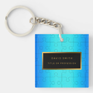 Elegant 2u1 Royal Blue Metal Business Card & Key Ring