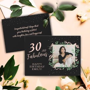 Elegant 30 and Fabulous Flower 30th Birthday Photo Card