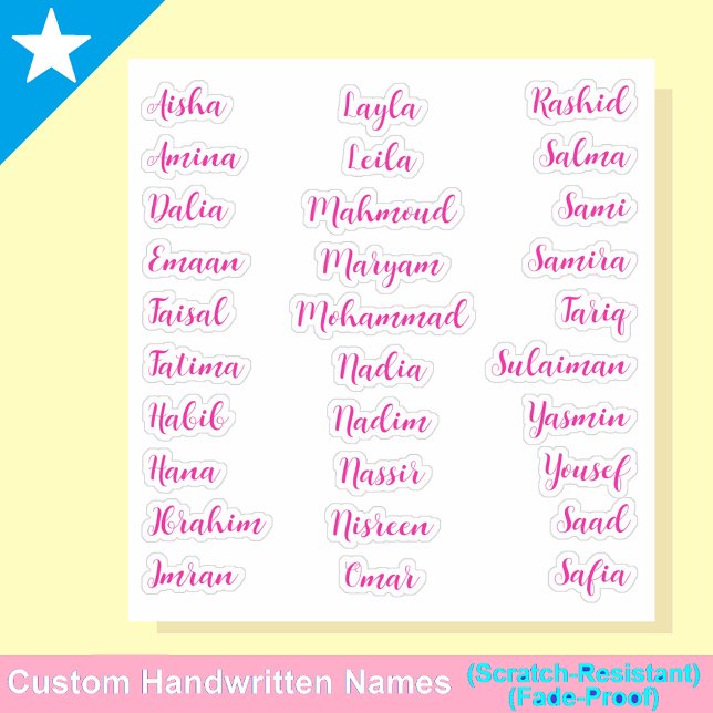 Elegant 30 First Names | Pink Calligraphy Script (pink Calligraphy Stickers for girls)