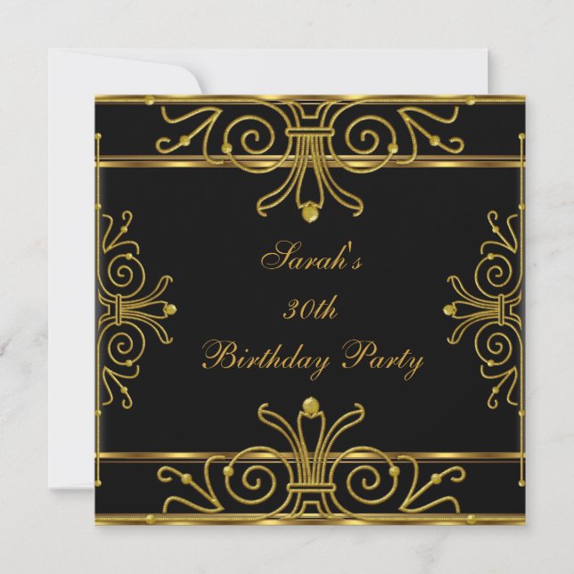 Elegant 30th Birthday Black Gold Art Deco Invitation (Front)